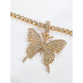 Sparkly Butterfly Rhinestone Pendant Necklaces for Women and Girls-Gold