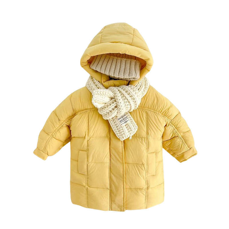 Winter Childrens Hooded Down Coat Mid Length Girls Puffer Jacket Kids 3-9 Years-Yellow