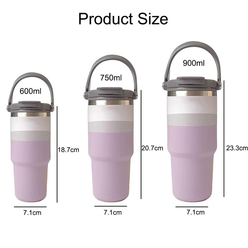 Portable Car Tumbler Cup with Lid and Straw Vacuum Insulated Water Bottle-Purple