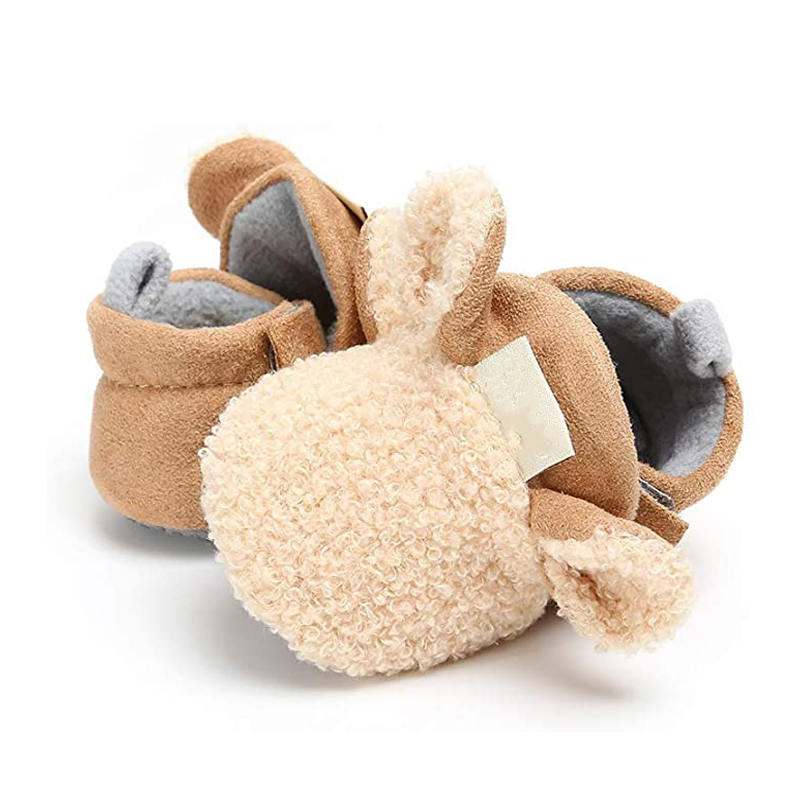 Infant Baby Boys Girls Slipper Stay On Non Slip Soft Sole 0-18 Months Cotton Plush Shoes-Khaki