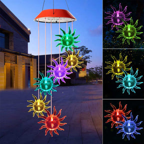 Sun Solar Wind Chimes Colors Changing Light for Garden Terrace-Red