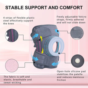 Knee Brace with Side Stabilizers,Adjustable Knee Support Sleeve with Patella Gel Pads for Men Women Arthritic Pain Relief,Running and Exercise (Grey)