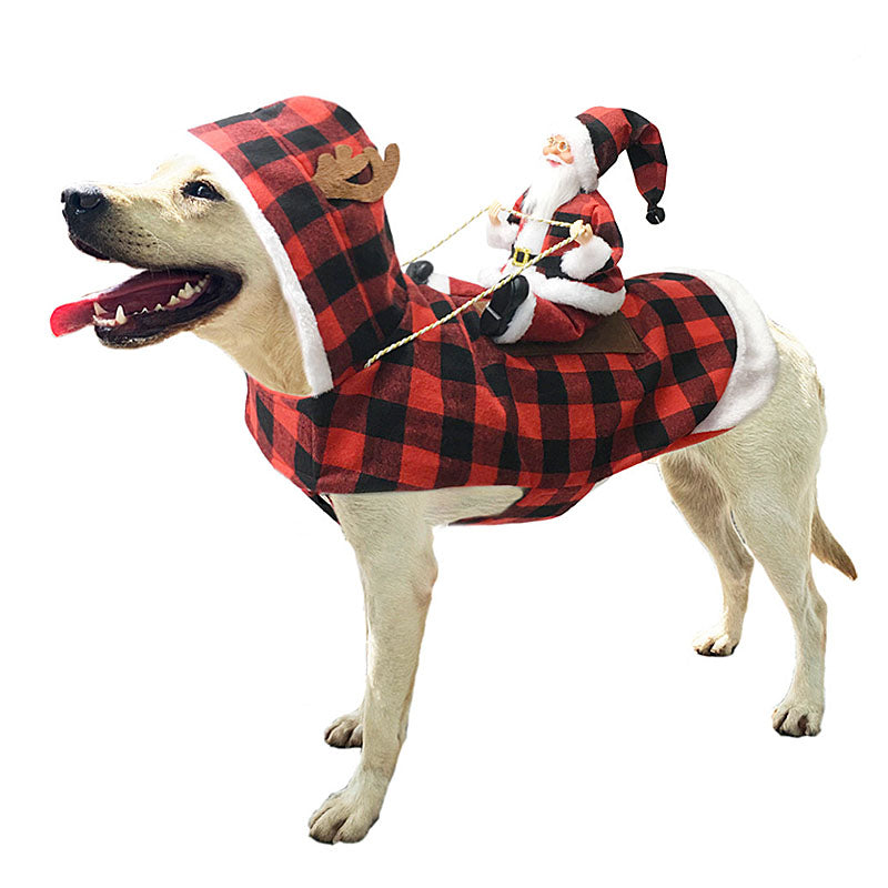 Dog Christmas Costume Santa Claus Riding Pet Cosplay Clothes-Plaid