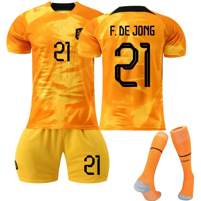 F.DE JONG #21 Netherlands Home Jersey 2022/23 Soccer Jersey Kit Football T-shirt Set For Adult Kids