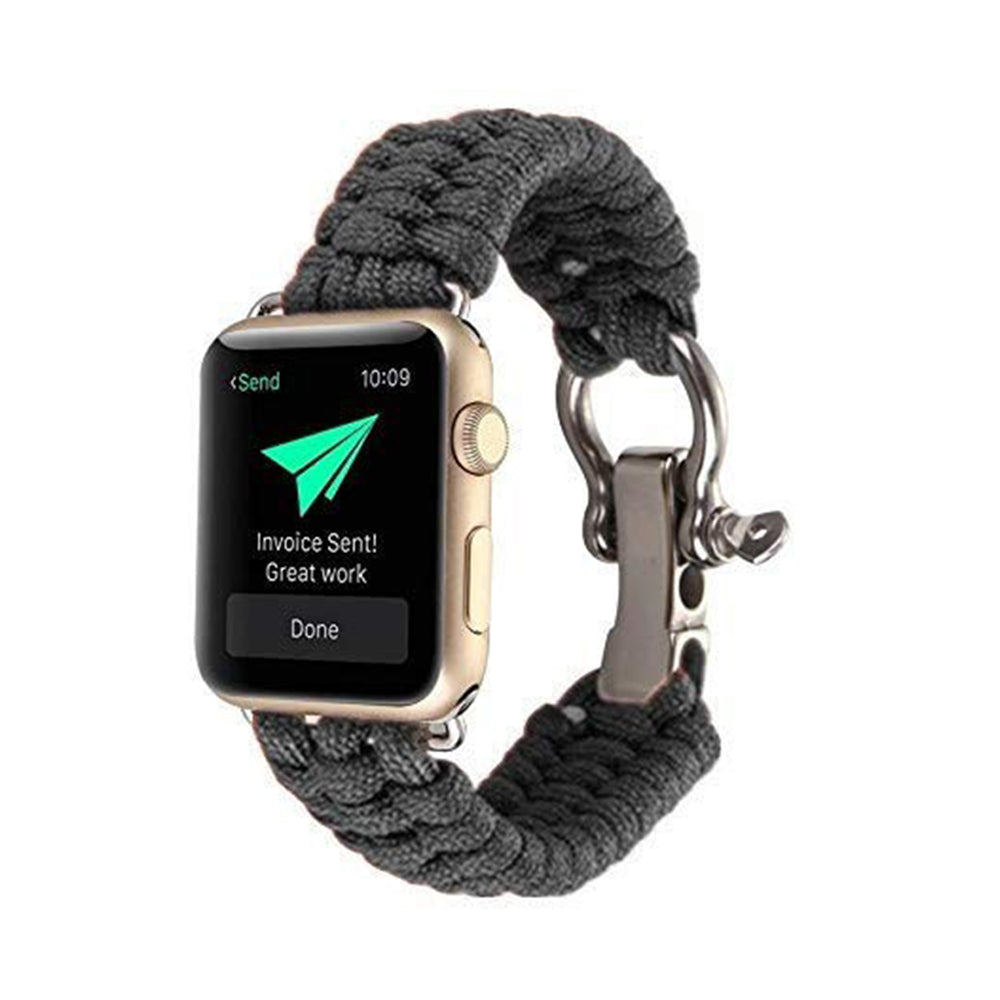 Nylon Rope Watch Band With Adjustable Size Outdoor Survival Stainless Steel Shackle For Apple Watch SE/6/5/4/3/2/1(Gray)