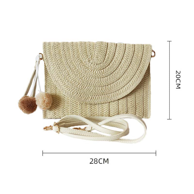 Straw Shoulder Bag Casual Beach Clutch Crossbody Bag-Beige