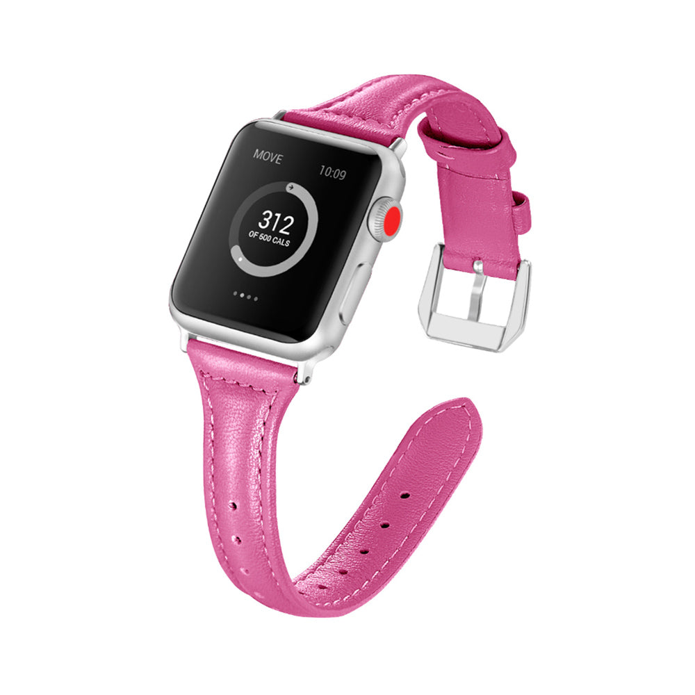 Slim Flower Printed Leather Watch Band For Apple Watch SE/6/5/4/3/2/1(Rose)