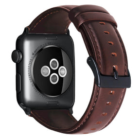 Oil Wax Genuine Leather Apple Watch Band for iWatch Series SE/6/5/4/3/2/1-RedBrown