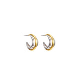 Crescent Grooved Two Tone Hoops Earrings for Women