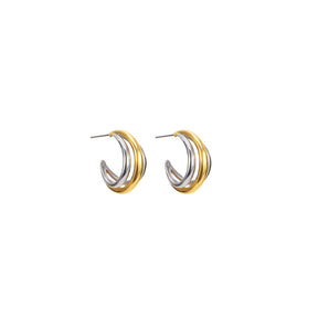 Crescent Grooved Two Tone Hoops Earrings for Women