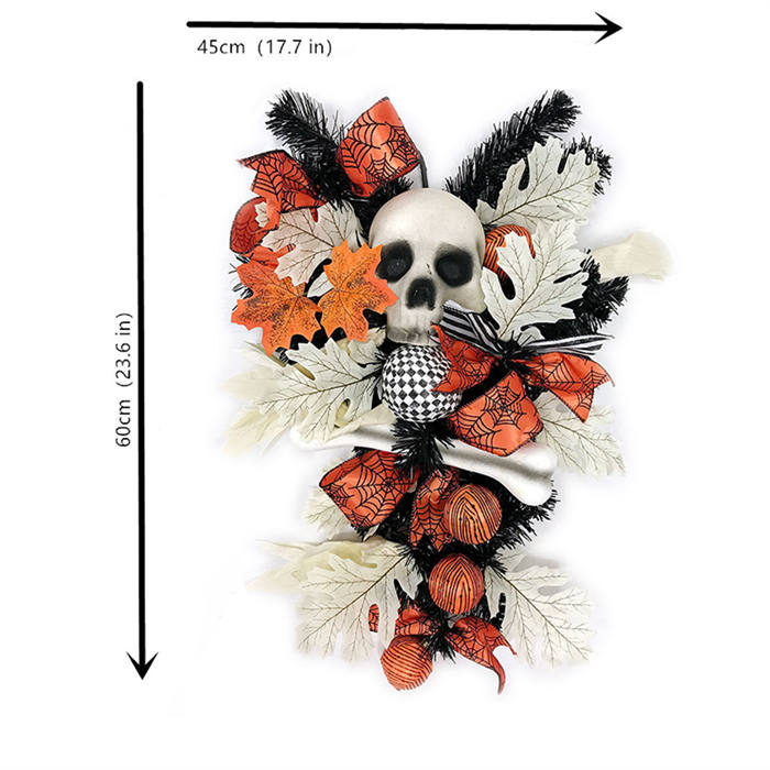 New Halloween Wreath Inverted Triangle with Skeleton Artificial Bone Ornaments Maple Leaf