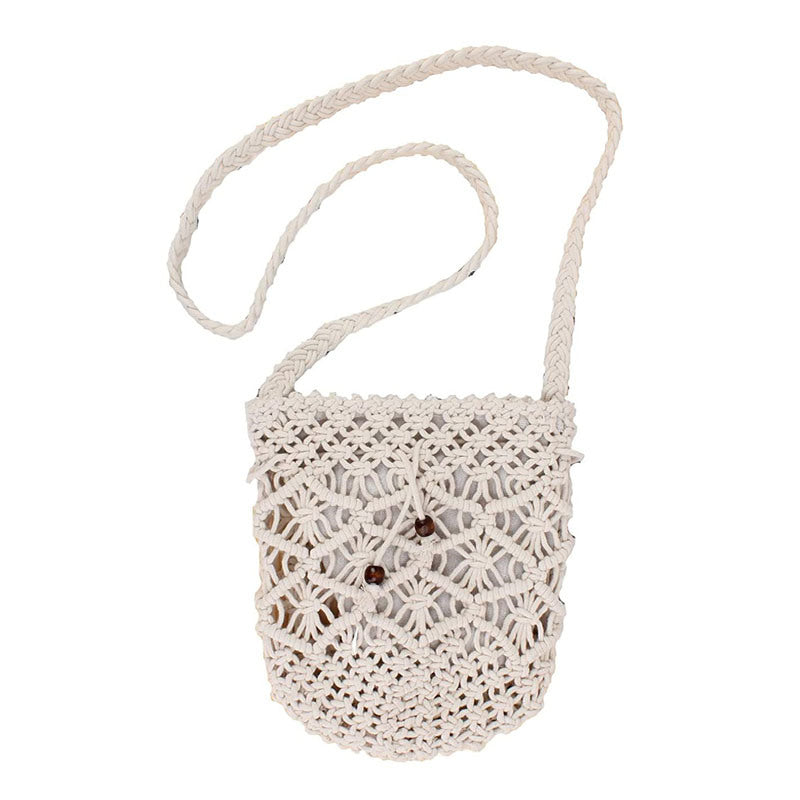 Womens Hand Woven Crossbody Bag Beach Casual Shoulder Bag-White