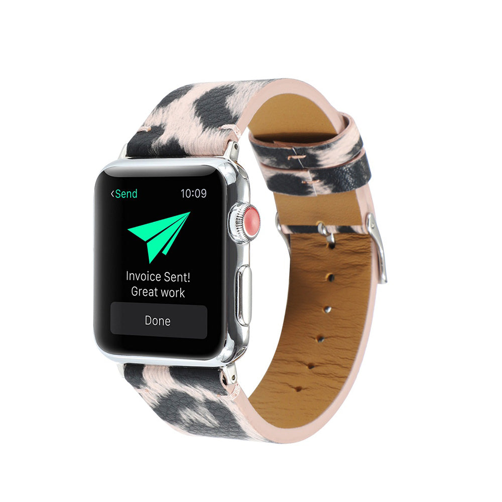 Fashion Leopard Pattern PU Leather Watch Band Microfiber Design For Apple Watch SE/6/5/4/3/2/1(Pink)