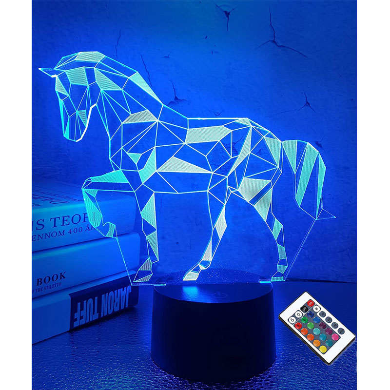 3D Horse Illusion Lamp LED 7 Color with Touch Remote Control Night Light for Kids