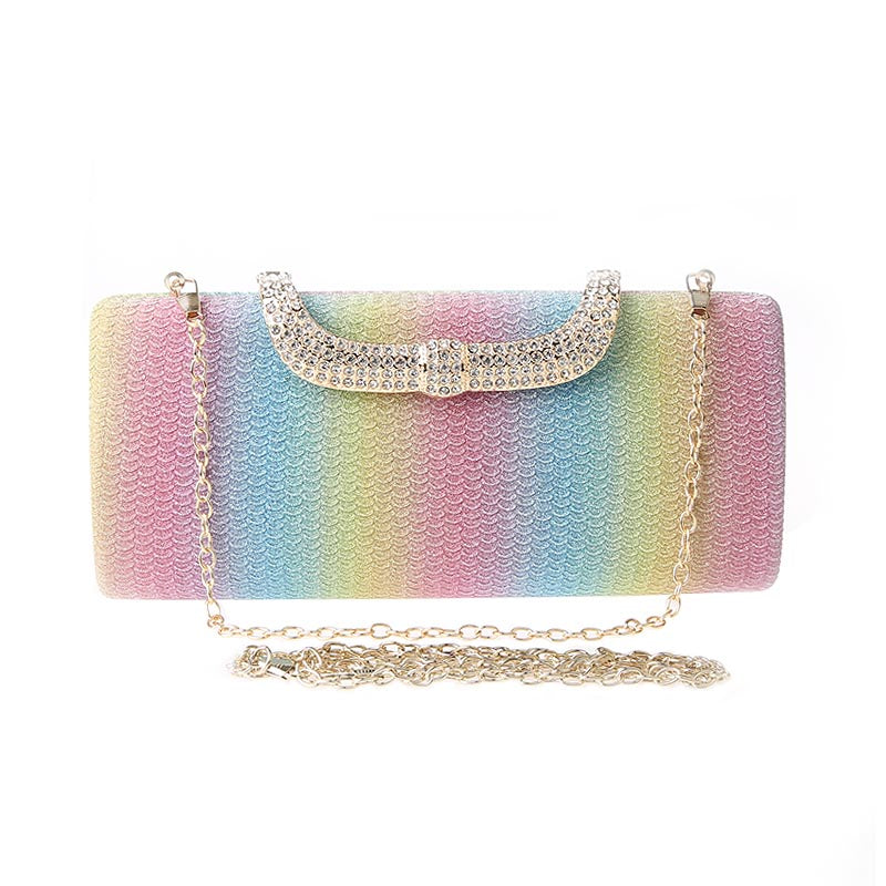 Square Clutch Rhinestone Bag Design Fine Flash Evening for Women-Multicolor