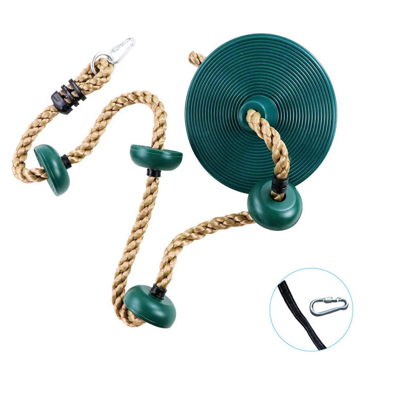 Climbing Rope Platform Disc Swing Set Includes Free Hanging Strap Carabiner-Green
