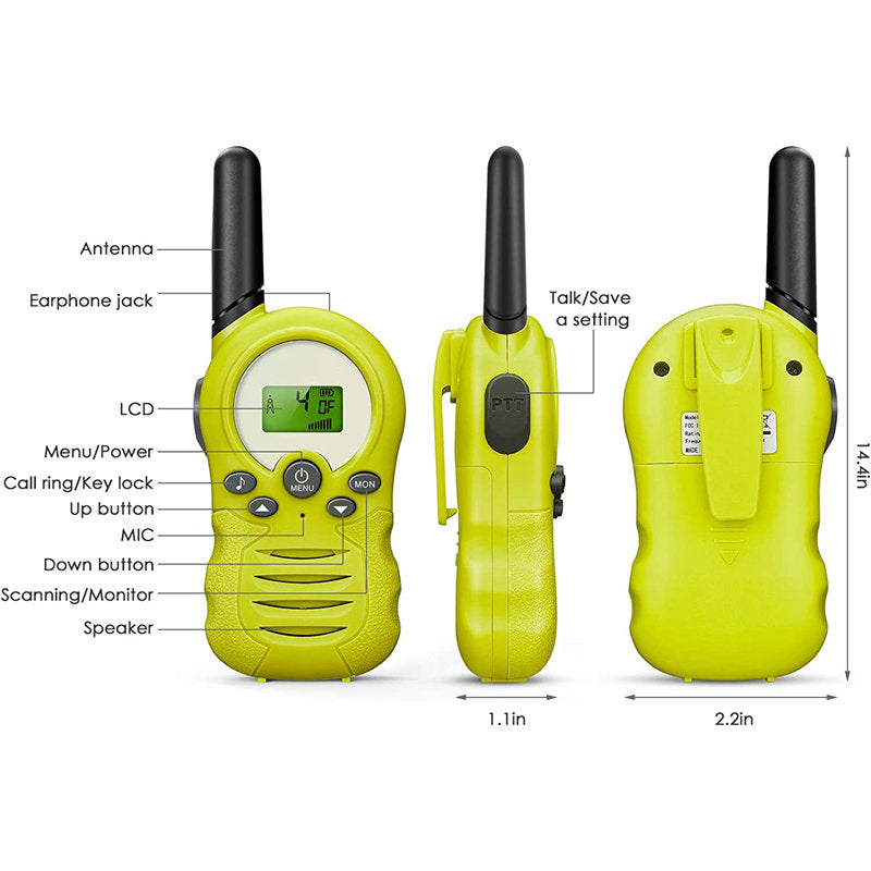 2 Pcs Walkie Talkies for Kids 22 Channels Outdoor Adventure Gear-Green