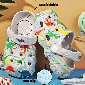 Kids Cute Cartoon Hole Shoes Little Dinosaur Beach Pool Slippers Boys and Girls-Grey