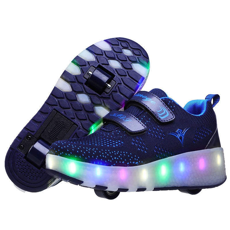 Kids LED Roller Shoes with Double Wheel for Childrens Birthday Gift-159 Navy Blue
