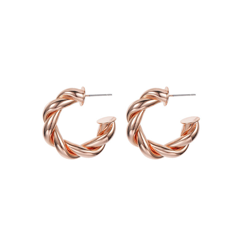 14K Gold Plated Twisted Rope Round Hoop Earrings Gift for Women-RoseGold