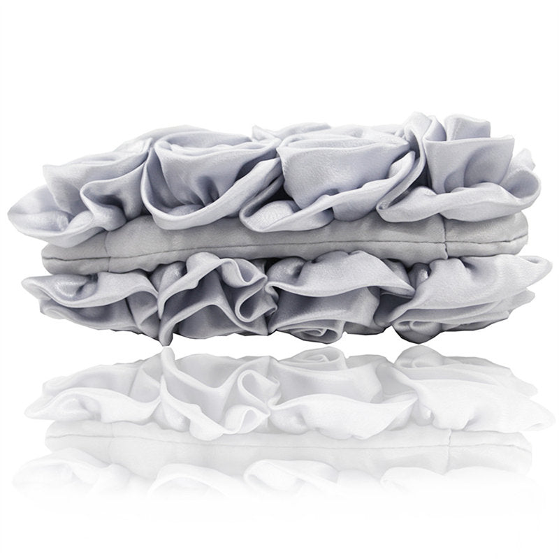 Roses Clutch Purse Satin Money Clip Evening Handbag-Silver