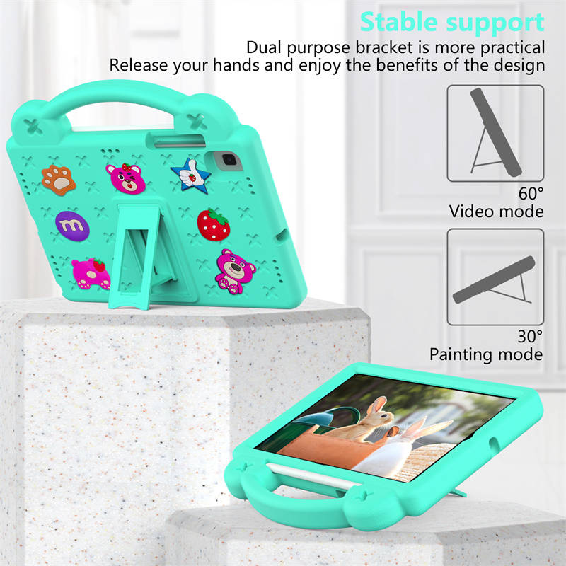 Strawberry Tablet Case with Holder Shoulder Strap for Samsung Galaxy Tab A7 10.4(2020)/TAB S6 lite 10.4(2020/2022/S6 10.5(2019)/S5E 10.5(2019)-Mint Green