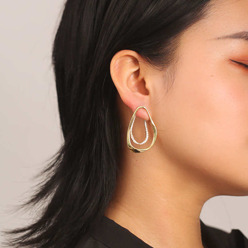 Double Hoop Curved Statement Earrings for Women