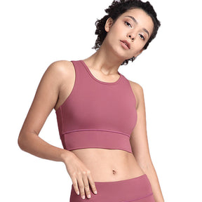 Longline Padded Sports Bra High Impact Workout Crop Tops for Women-Red