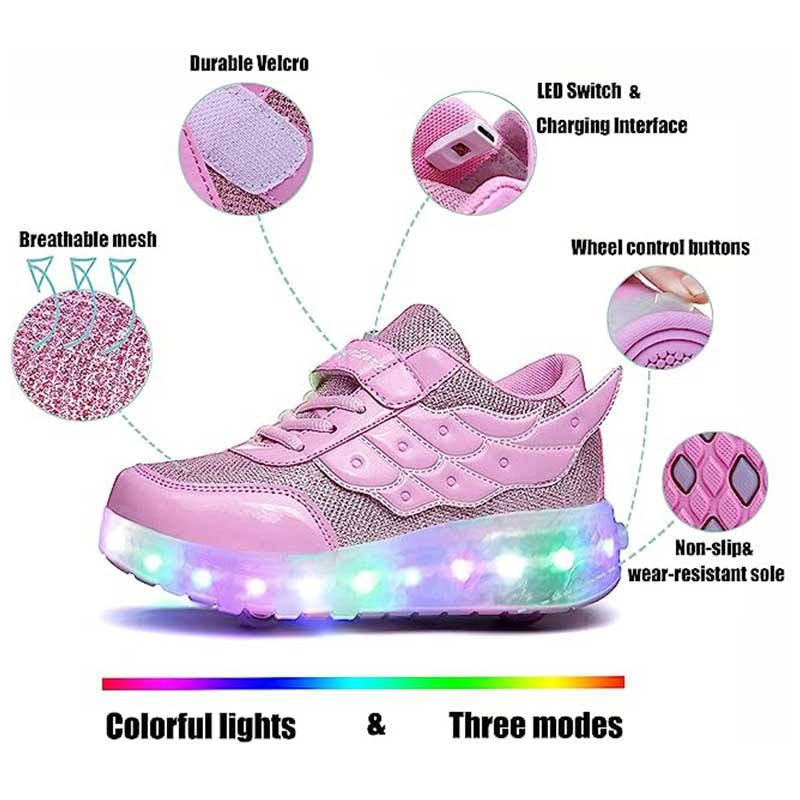 Kids LED Roller Shoes Sneakers with Two Wheel for Boys Girls-586-1-Pink