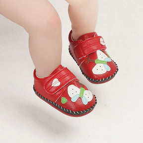Baby Girls Pu Leather Walking Sneakers Toddler Rubber Cartoon Shoes-Red