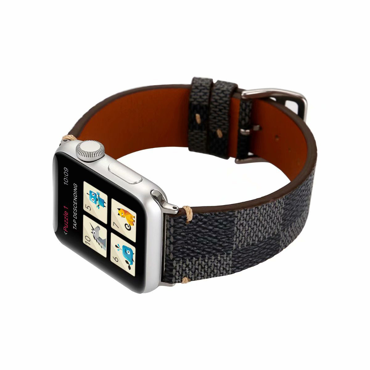 Checkered Pattern PU Leather Watch Band Microfiber Design For Apple Watch SE/6/5/4/3/2/1(Black)