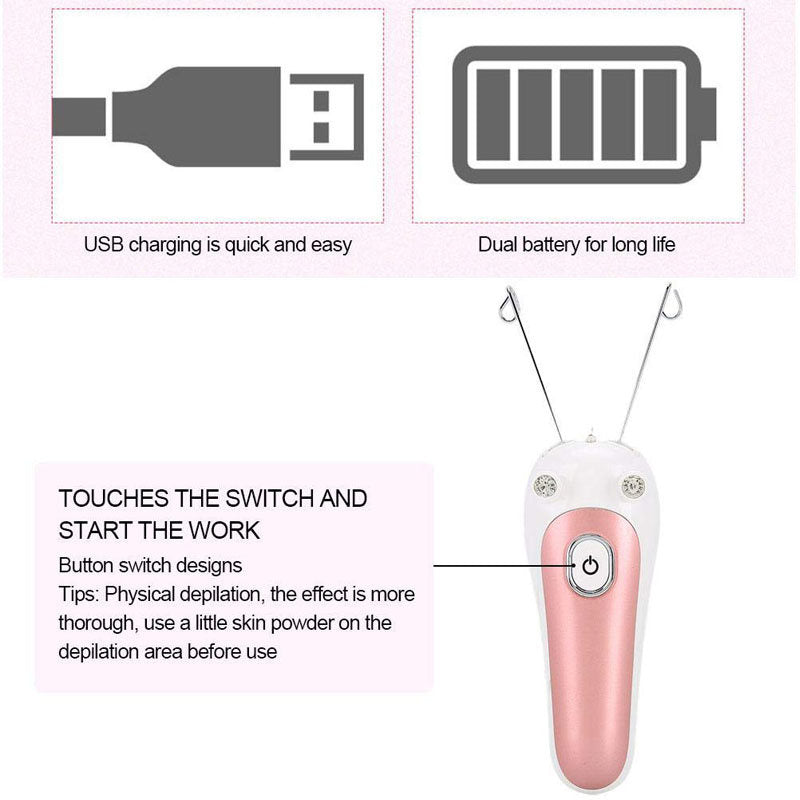 Electric Women Facial Hair Remover Beauty Facial Cotton Threading Hair Shaver-Pink