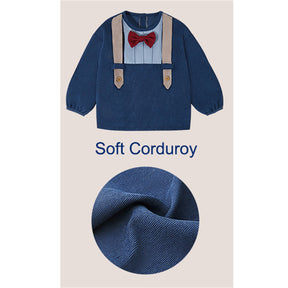 Kids Cute Long Sleeve Smock Corduroy Bib for Age 3-8 Years-Gentleman Blue