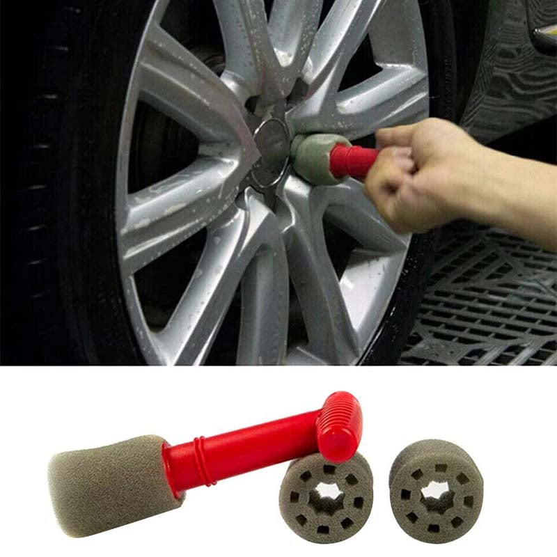 Car Detailing Brush Lug Nut Wheel Cleaning Brush with Handle Replaceable Sponge Head