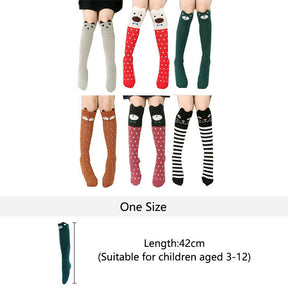 6 Pcs Cartoon Animal Girls Knee High Socks Cotton Mid Calf Long Boot Socks