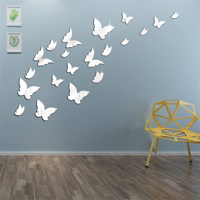 Removable Crystal Acrylic Mirror Butterfly Home Decoration Fashion Art Wall Stickers-Silver