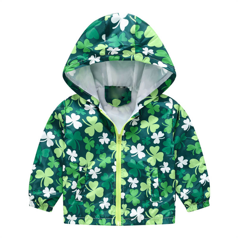 Toddler Boys Girls Cartoon Print Zip Jacket Hooded Trench Kids Casual Coats-1