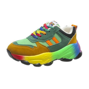 Womens Fashion Sneaker Rainbow Muffin Thick Bottom Casual Shoes-GreenYellow