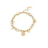Gold Initial Bracelets for Women Letters Hexagon Pendant Chain-W
