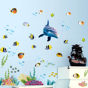 Removable Creative DIY 3D The World Under Sea Dolphin Seagrass Coral Home Art Wall Stickers for Kids Room