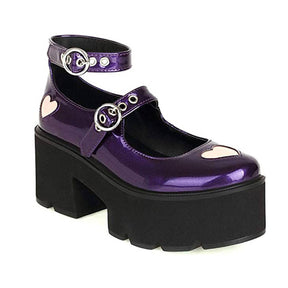 Womens Chunky Heel Goth Platform Mary Jane Lolita Wedges Dress Shoes-Purple