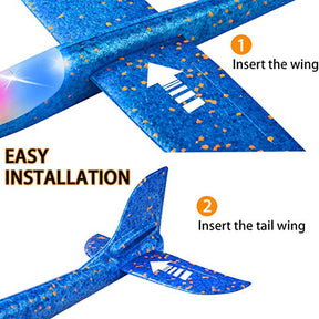 2 Pack LED Light Airplane Kids Throwing Foam Plane Outdoor Sport Toys Birthday Gifts-BlueRed