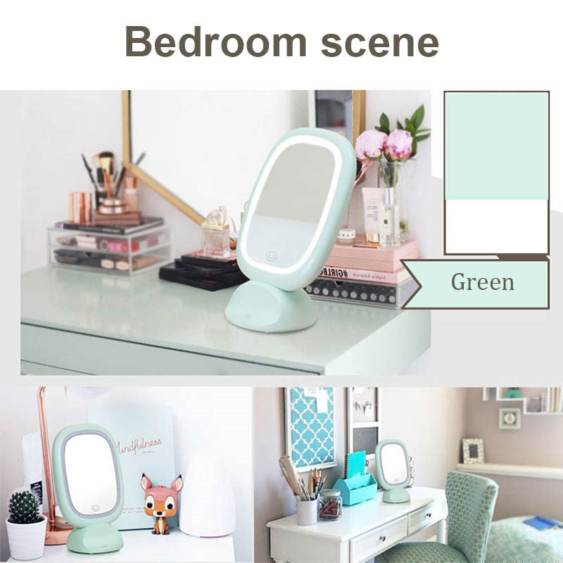 Home & LivingMakeup Mirror with Light Vanity Mirror Sided Cosmetic Mirror with Touch Powered-Green