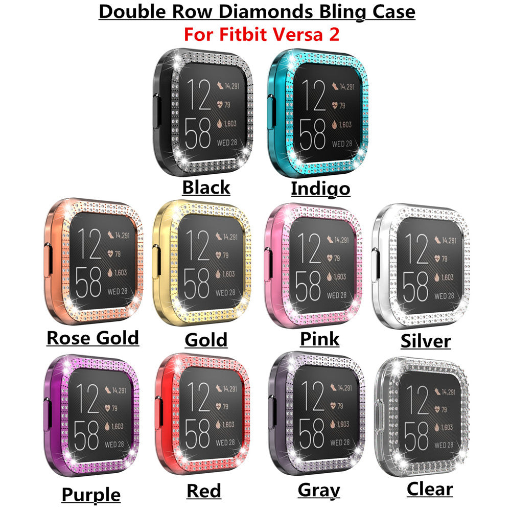 Hard PC Double Diamond Frame Protective Case For Fitbit Versa 2 - Black