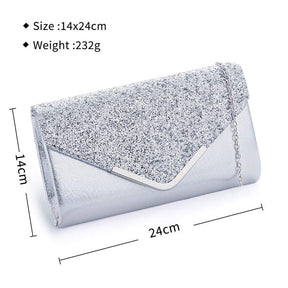 Women Evening Envelope Clutch Prom Sequin Shoulder Cross Body Bag-Silver