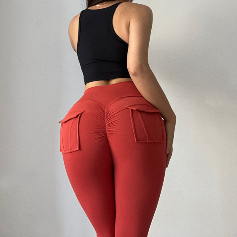 Womens Yoga Pants High Waist Leggings with Pockets for Workout-Passion Red