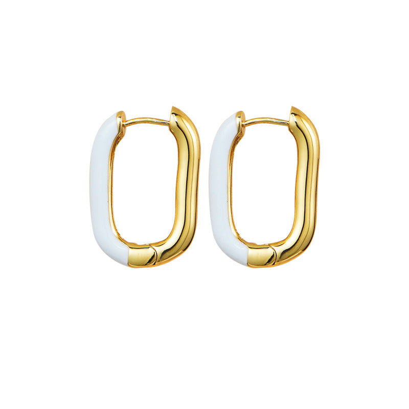 Pair of Vintage Colorful U Shape Hoop Earrings for Women-White