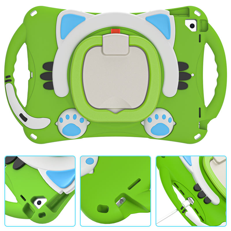 CatB Silicone Case For iPad 10.2 Air10.5 Pro10.5 Shockproof Shoulder Strap Handle Stand-Green