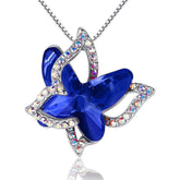 Butterfly Birthstone Crystal Pendant Necklace Gifts for Women Girls-DarkBlue