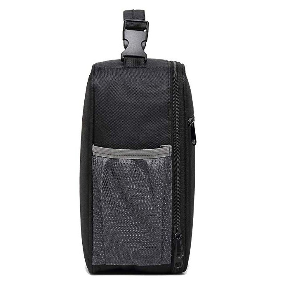 Insulated Lunch Bag Tough Reusable Adult Lunchbox With Water Bottle Holder - Black